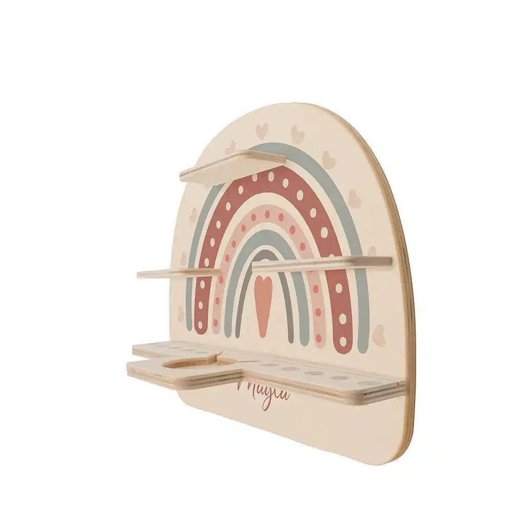 Étagère Toniebox personnalisée Arc-en-ciel 6 – vue de profil de l'étagère murale