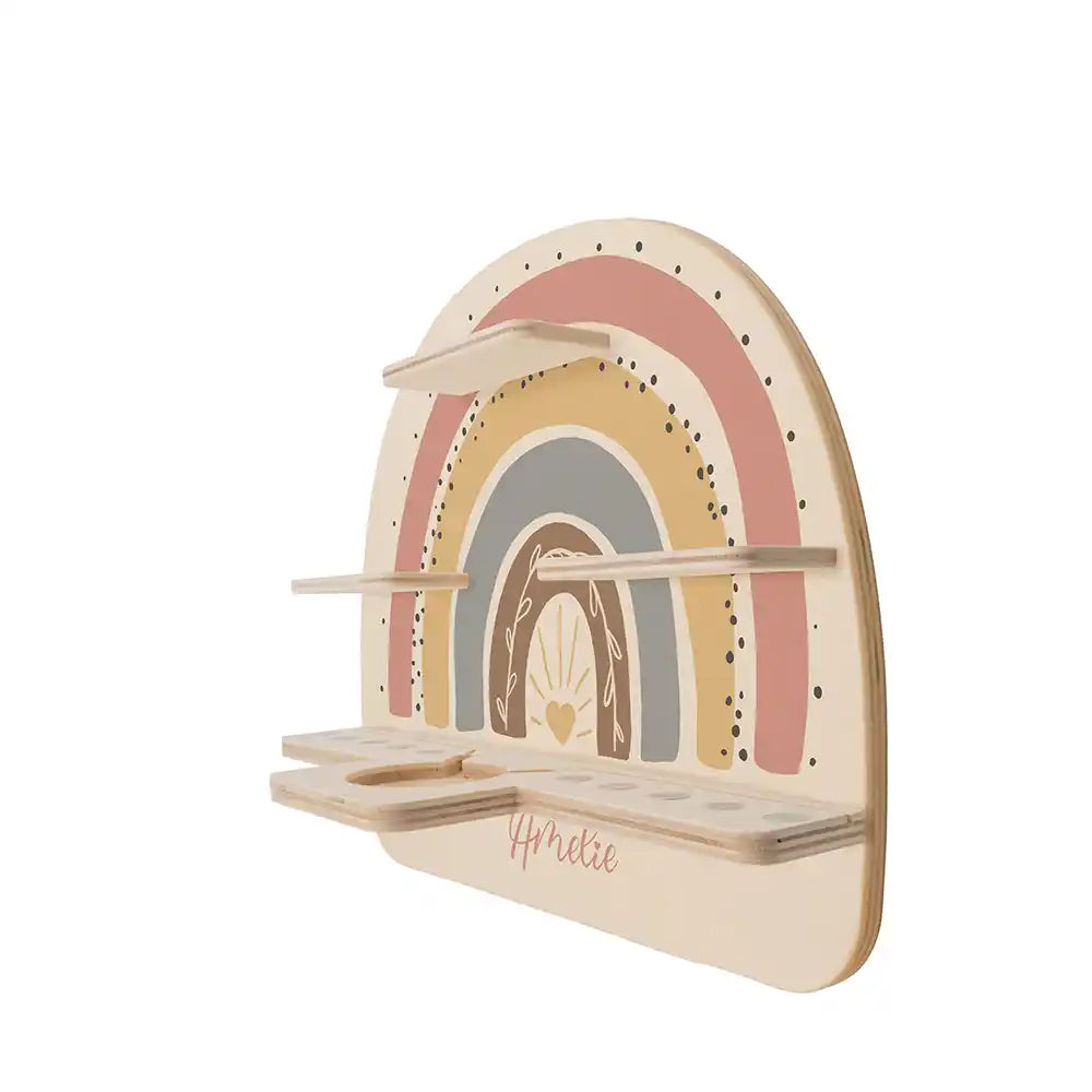 Étagère Toniebox personnalisée Arc-en-ciel 7 – vue de profil de l'étagère murale