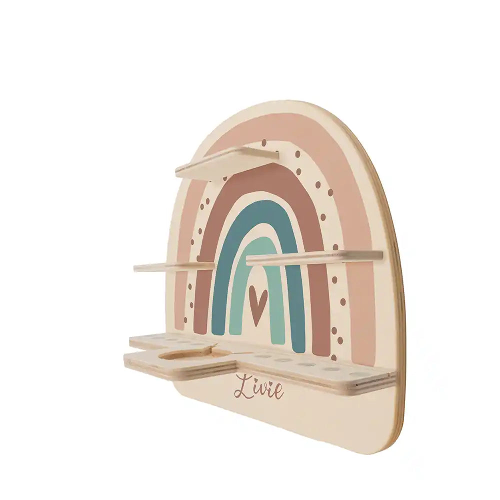 Étagère Toniebox personnalisée Arc-en-ciel 9 – vue de profil de l'étagère murale