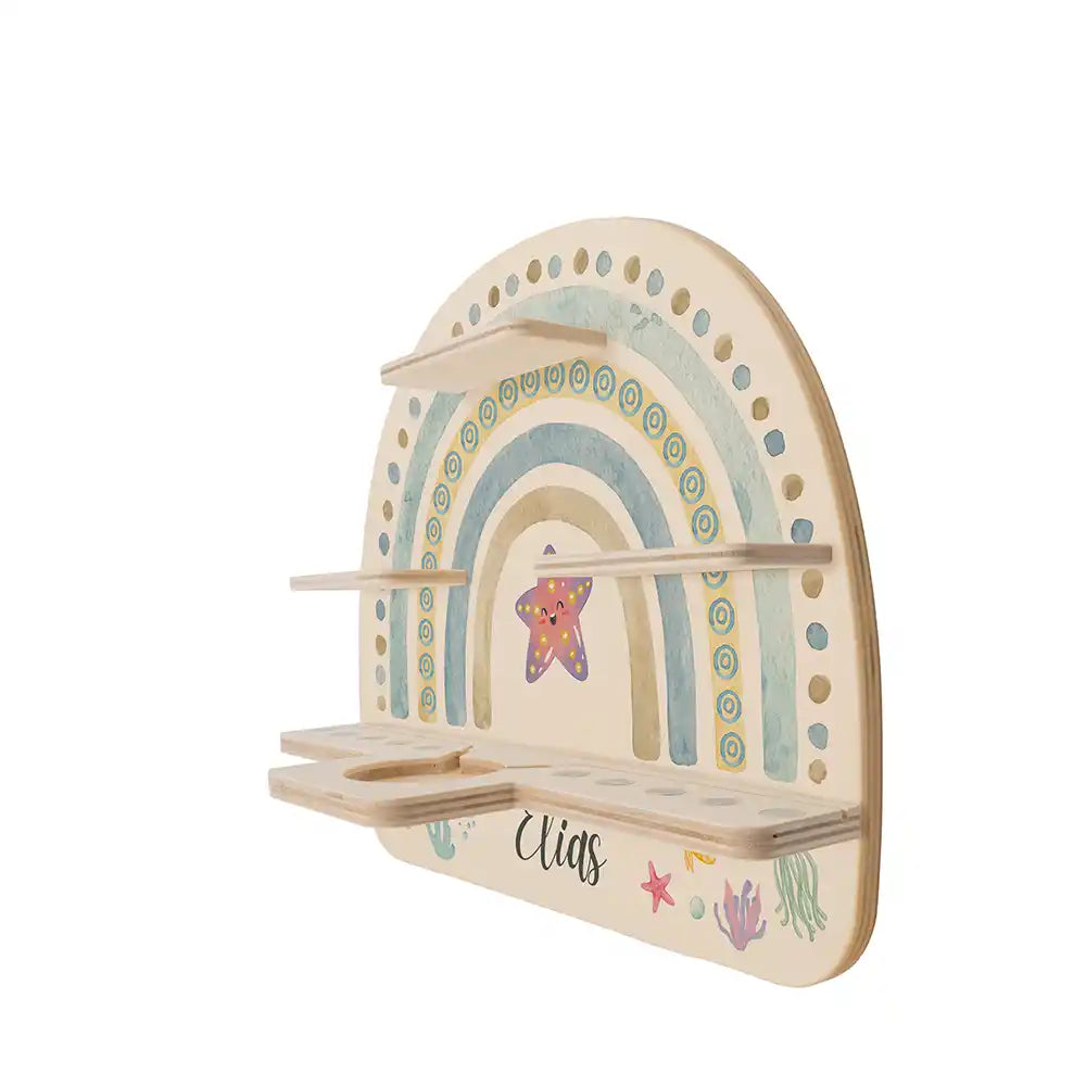 Étagère Toniebox personnalisée Arc-en-ciel 10 – vue de profil de l'étagère murale
