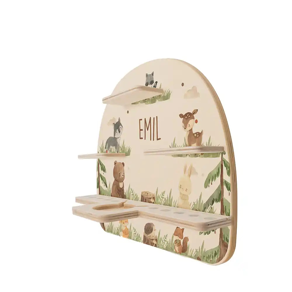 Étagère Toniebox personnalisée Animaux de la forêt – vue de profil de l'étagère murale