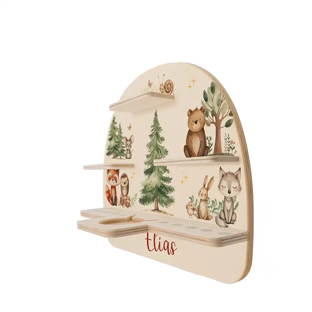 Étagère Toniebox personnalisée Joyeuse forêt – vue de profil de l'étagère murale