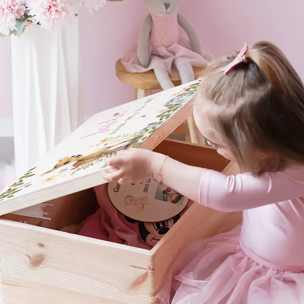Boîte à souvenirs bébé personnalisée – Faon fleurs des champs