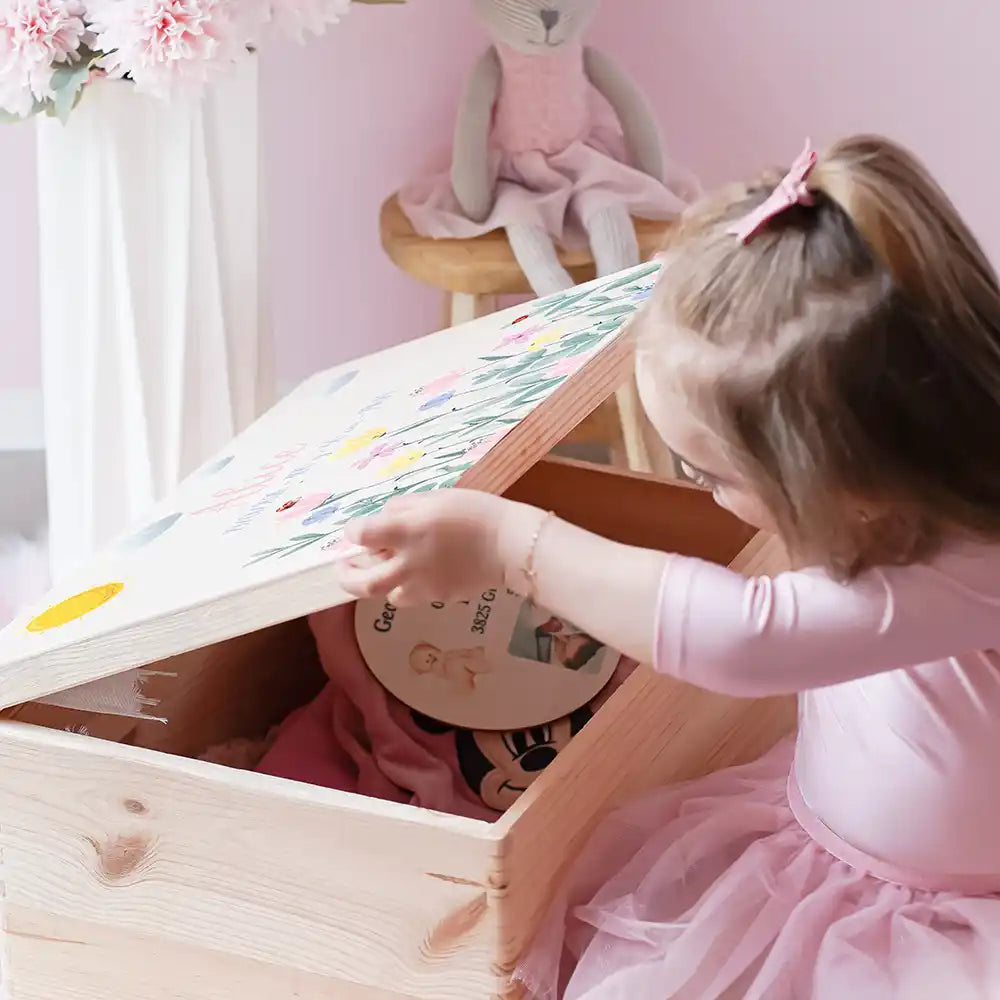 Boîte à souvenirs bébé personnalisée – Fleurs sauvages